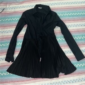 Tome black long sleeve button down shirt with pleated front